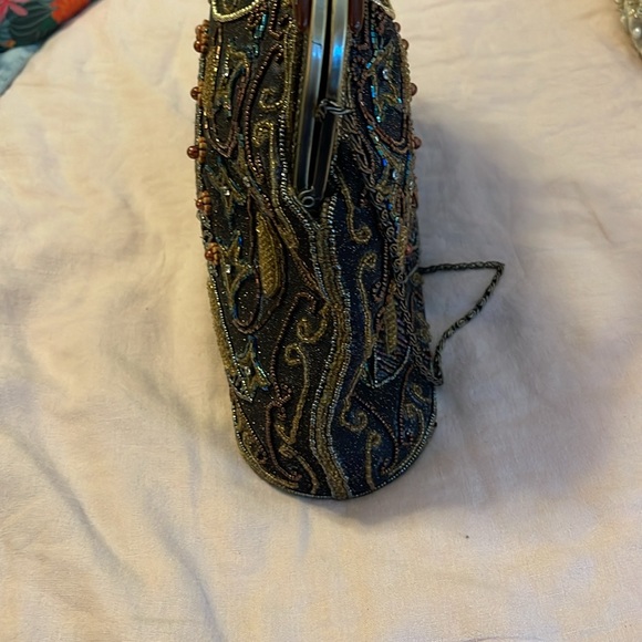 Black and Brown bag with glass iridescent beads. - Picture 9 of 10